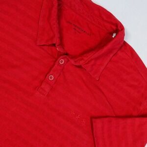John Varvatos Polo Shirt Mens L Red Textured Stripe Star USA Short Sleeve